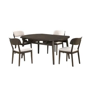 Rex-65\" Round Dining Table With Leaves And 4 Chairs