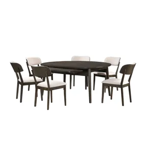 Rex-65\" Round Dining Table With Leaves And 6 Chairs