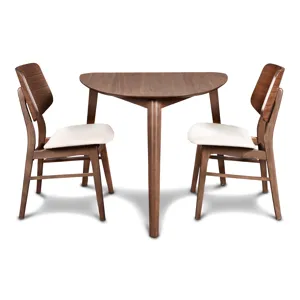 Oscar Corner Table And 2 Chairs-Walnut/Natural Cushions