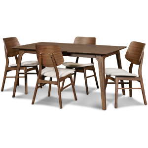 Oscar Rectangle Table And 4 Chairs-Walnut/Natural Cushions
