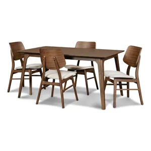 Oscar Rectangle Table And 4 Chairs-Walnut/Natural Cushions