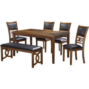 Gia 6 PC Dining Table, 4 Chairs & Bench-Brown