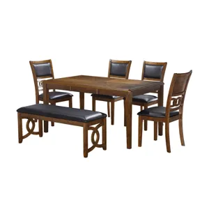Gia 6 PC Dining Table, 4 Chairs & Bench-Brown