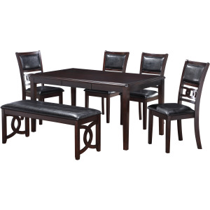 Gia 6 PC Dining Table, 4 Chairs & Bench-Ebony