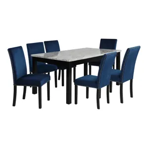 Celeste 64" Dining Table W 6 Blue Chairs