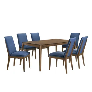 Maggie Dining Table W 6 Blue Chairs