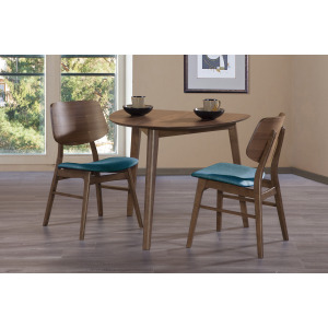 Oscar Walnut Corner Table W 2 Teal Cushion Chairs
