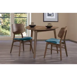 Oscar Walnut Corner Table W 2 Teal Cushion Chairs