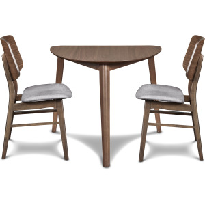 Oscar Walnut Corner Table W 2 Gray Cushion Chairs