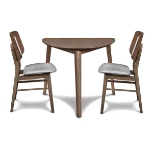 Oscar Walnut Corner Table W 2 Gray Cushion Chairs