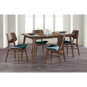 Oscar 60" Dining Walnut Table W 4 Teal Cushion Chairs