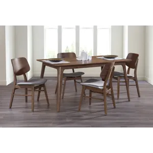 Oscar 60" Dining Walnut Table W 4 Gray Cushion Chairs