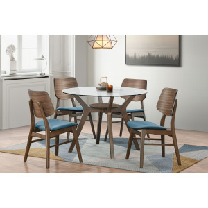 Oscar Round Glass Table W 4 Teal Cushion Chairs