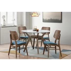 Oscar Round Glass Table W 4 Teal Cushion Chairs