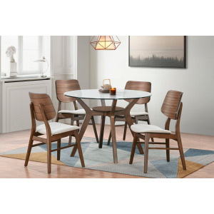 Oscar Round Glass Dining Table W 4 Natural Cushion Chairs