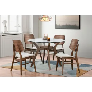 Oscar Round Glass Dining Table W 4 Natural Cushion Chairs