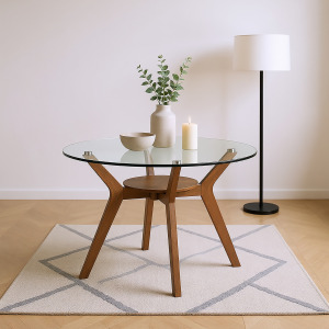 Oscar Round Glass Dining Table-Walnut
