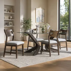 Tyra Glass Top Table W 4 Chairs Walnut