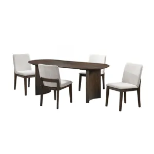 Kody 79\" Oval Fixed-Top Dining Table W 4 Cream Chairs