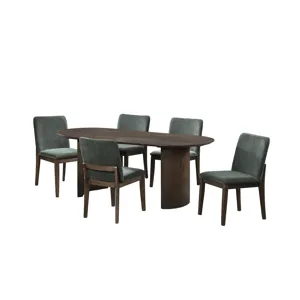Kody 79\" Oval Fixed-Top Dining Table W 4 Forest Green Chair