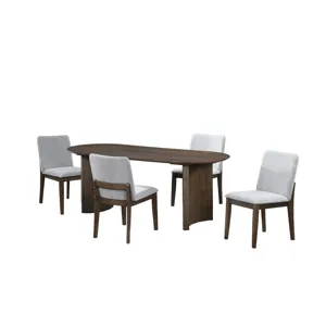 Kody 79\" Oval Fixed-Top Dining Table W 4 Stone Gray Chairs