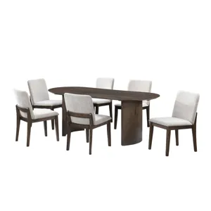 Kody 79\" Oval Fixed-Top Dining Table W 6 Cream Chairs