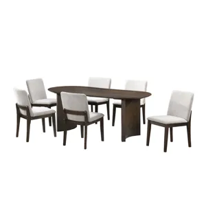Kody 79\" Oval Fixed-Top Dining Table W 6 Cream Chairs
