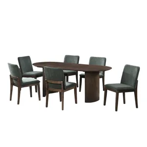 Kody 79\" Oval Fixed-Top Dining Table W 6 Forest Greeen Chai
