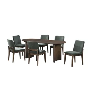 Kody 79\" Oval Fixed-Top Dining Table W 6 Forest Greeen Chai