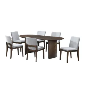 Kody 79\" Oval Fixed-Top Dining Table W 6 Stone Gray Chairs
