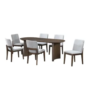 Kody 79\" Oval Fixed-Top Dining Table W 6 Stone Gray Chairs