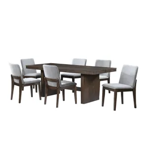 Kody 79\" Rectangle Fixed-Top Dining Table W 6 Stone Gray Chest