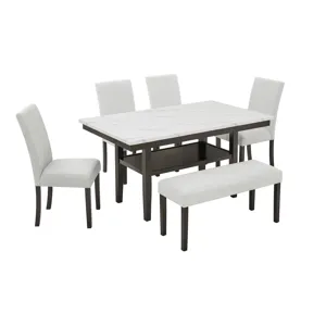 Carissa 60\" Rectangle Dining Table W 4 Chairs & 1 Bench Sto