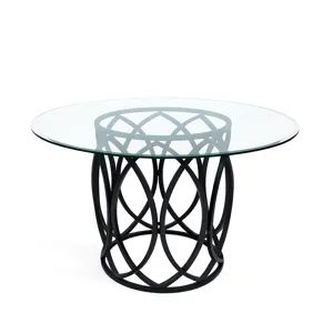 Orbit 54\" Round Glass Top Dining Table W/Black Metal Base