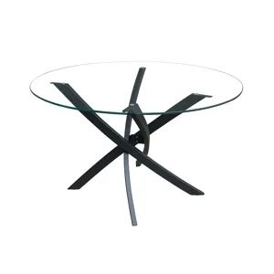 Nova 43\" Round Glass Top Dining Table With Black Metal Base