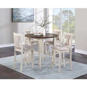 Hudson 42" Round Counter Table & 4 Chair Set-Brown/Creme