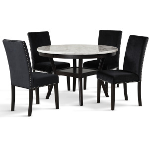 Celeste Round Dining Table W 4 Black Chairs