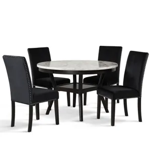 Celeste Round Dining Table W 4 Black Chairs