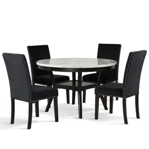 Celeste Round Dining Table W 4 Black Chairs