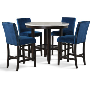 Celeste Round Counter Table W 4 Blue Chairs