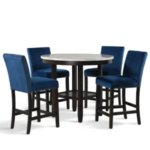 Celeste Round Counter Table W 4 Blue Chairs