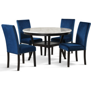 Celeste Round Dining Table W 4 Blue Chairs
