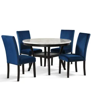 Celeste Round Dining Table W 4 Blue Chairs