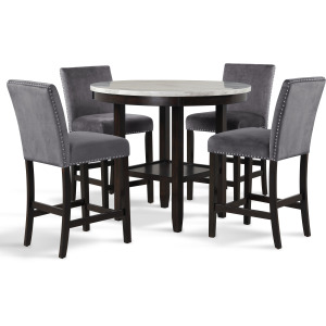 Celeste Round Counter Table W 4 Gray Chairs