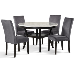 Celeste Round Dining Table W 4 Gray Chairs