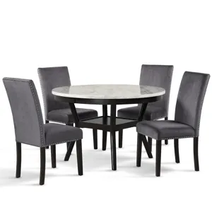 Celeste Round Dining Table W 4 Gray Chairs