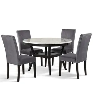 Celeste Round Dining Table W 4 Gray Chairs
