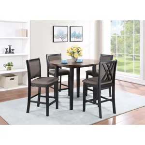Potomac 48" Round Dining Table & 4 Chairs-Brown/Black