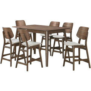 Oscar Counter Table And 6 Chairs-Walnut/Nat Cushions