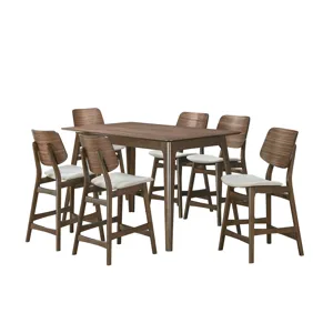 Oscar Counter Table And 6 Chairs-Walnut/Nat Cushions
